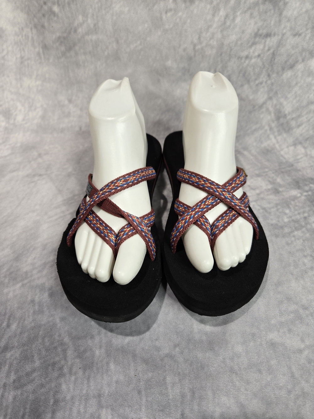 Teva Women's Black Platform Sandals with Maroon Multicolor Straps